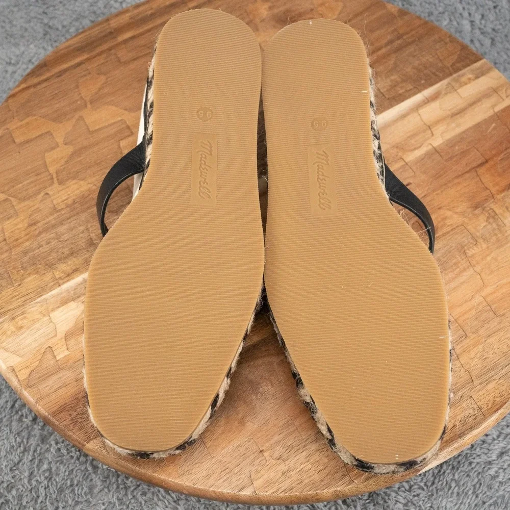 Madewell Remy Canvas Mary Jane Jute Espadrille Flats Cream Black Size 9.5